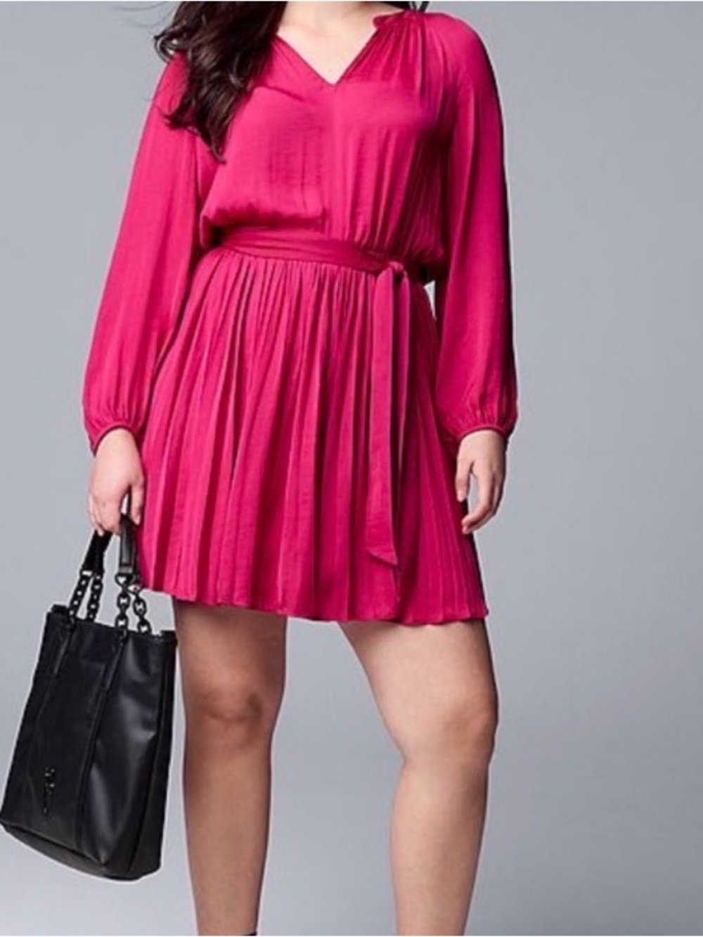 Simply Vera Vera Wang Pleated V-Neck Dress in Fuchsia